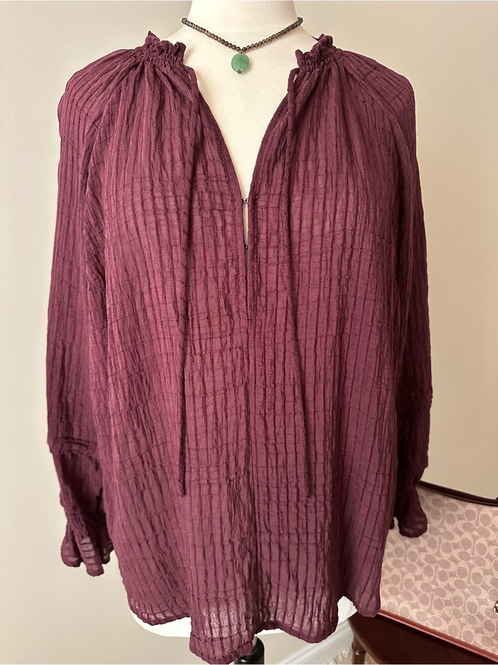 Torrid Crinkled Peasant Blouse in Plum - Relaxed Long Sleeve